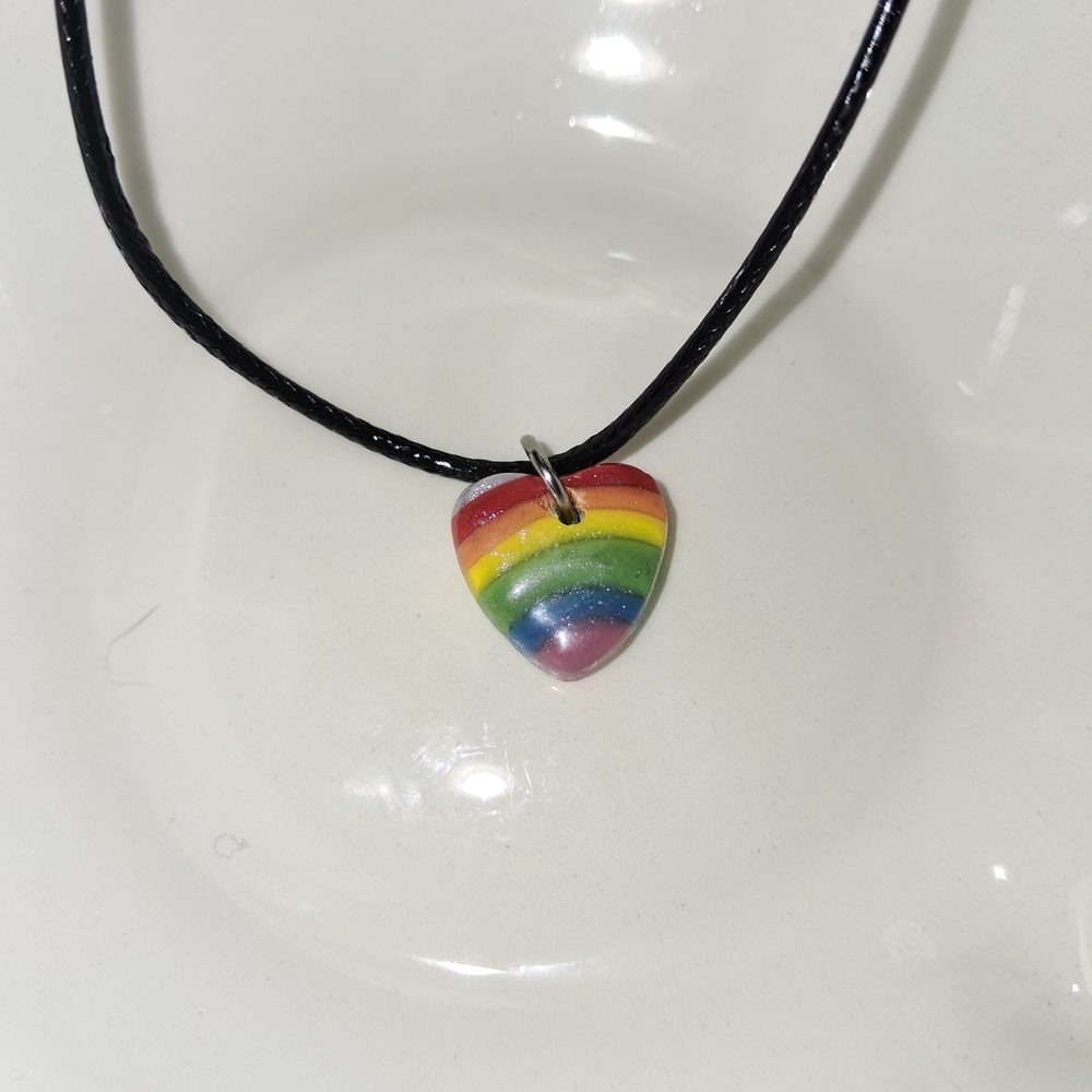 Rainbow Heart Pendant Necklace - Multicolor